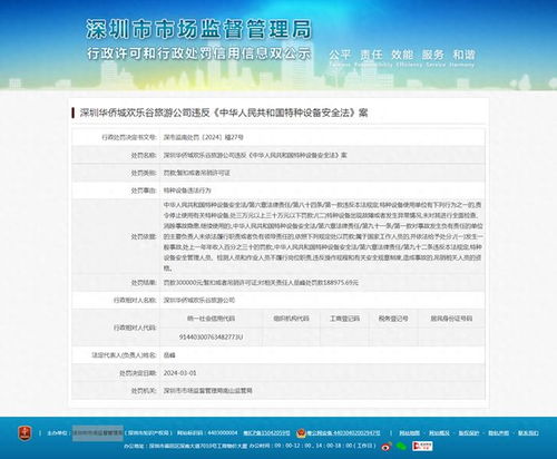 最新 深圳華僑城歡樂谷公司及責任人處罰結果公示